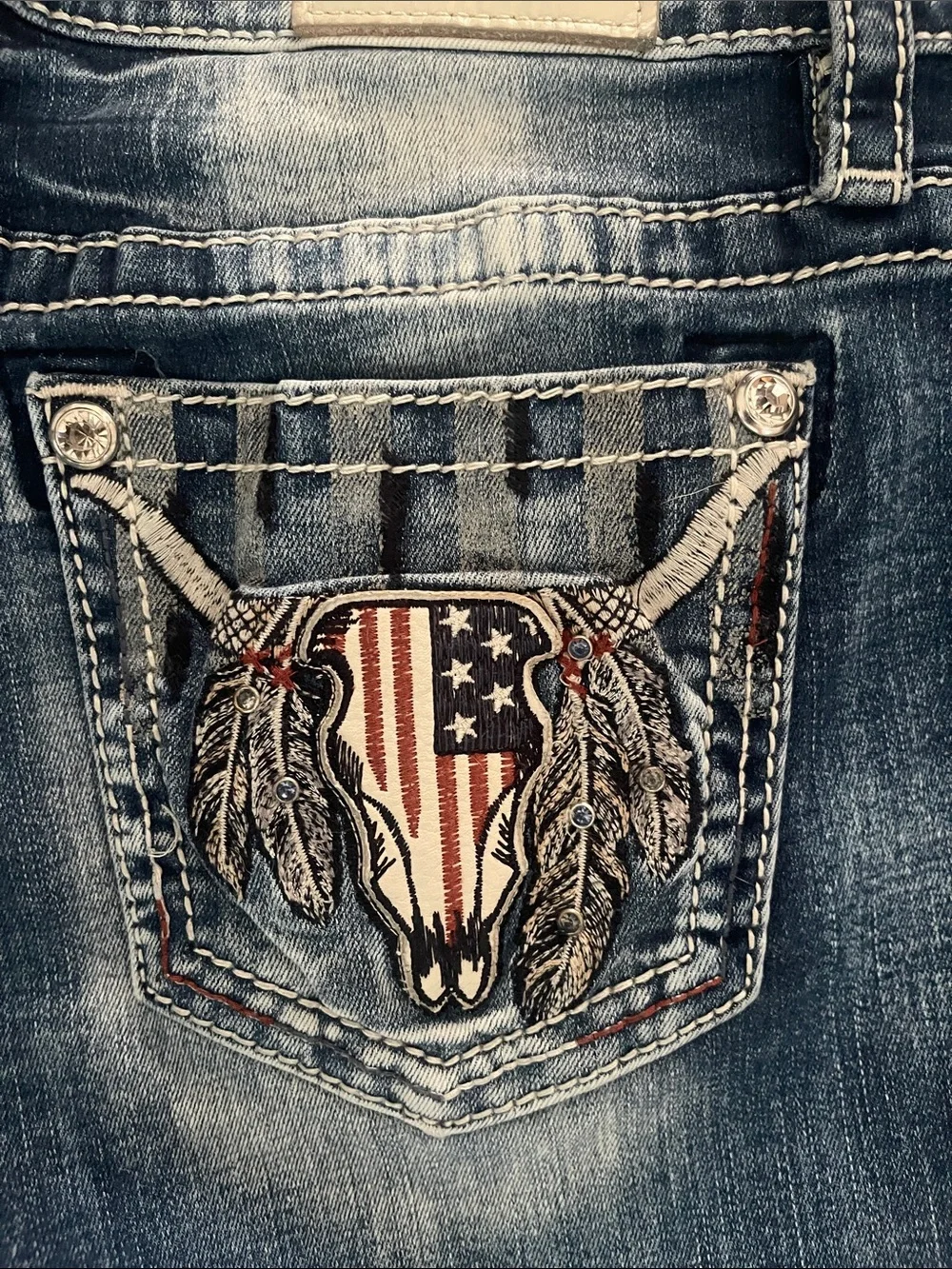 Miss Me Flare Jeans . Patriotic Bull . Size 29 - Picture 13 of 15